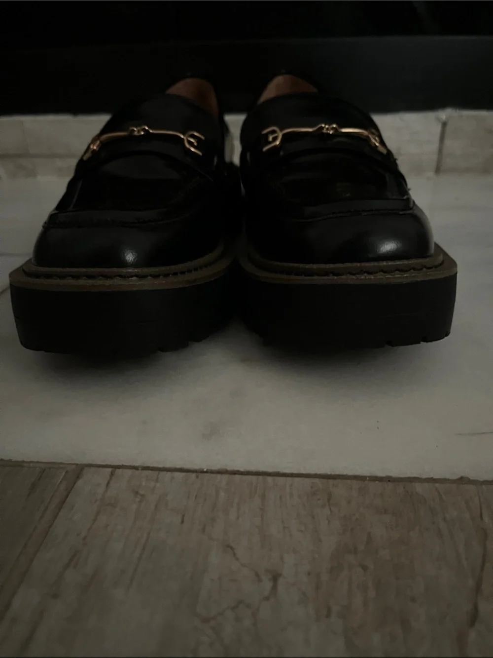 Sam Edelman Black Leather Bit Loafers with Gold Hardware women shoes